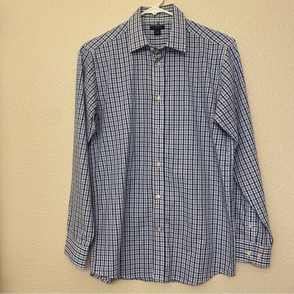 Tommy Hilfiger youth boys Navy plaid long sleeve button up preppy dress shirt 16